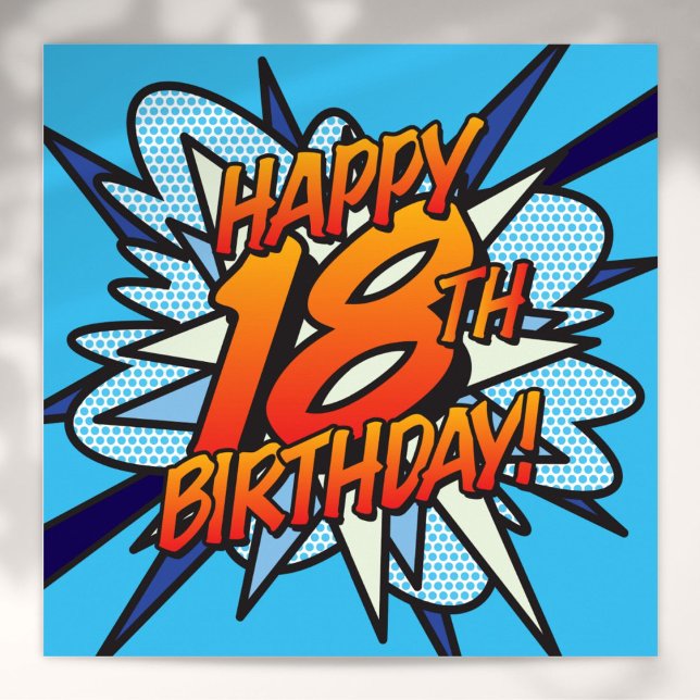 Póster ¡FELIZ Libro De Cómics 18º CUMPLEAÑOS! azul (Comic Book HAPPY 18TH BIRTHDAY Blue Poster)
