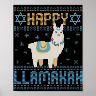 Póster Feliz LLamakah Divertido Regalo Judío de Hanukkah