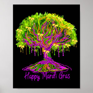 Póster Feliz Mardi Gras 2026 Árbol de Cuentas Nueva Orlea