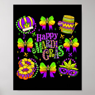 Póster Feliz Mardi Gras 2026 Divertido King Cake Fleur De