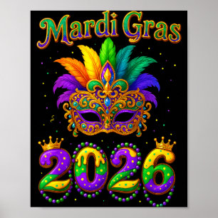 Póster Feliz Mardi Gras 2026 Sombrero de Bufón Carnaval H