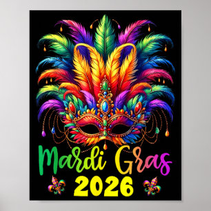 Póster Feliz Mardi Gras 2026 Sombrero de Bufón Nueva Orle