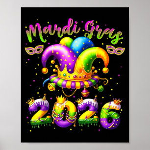 Póster Feliz Mardi Gras 2026 Sombrero de Bufón Nueva Orle