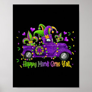 Póster Feliz Mardi Gras Y'all Truck Leopard Mardi Gras Bo