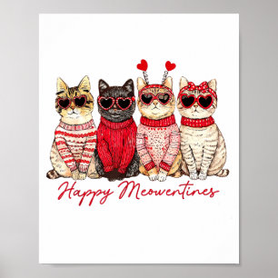 Póster Feliz Meowentines Cute San Valentín Amantes de Gat
