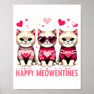 Póster Feliz Meowentines Gatitos Lindos San Valentín Amor