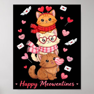 Póster Feliz Meowentines Lindos Amantes de Gatos en San V