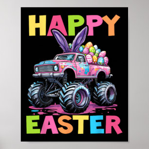 Póster Feliz Monstruo de Pascua Camión Pascua Niños Peque