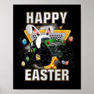 Póster Feliz Monstruo de Pascua Camión Pascua Niños Peque