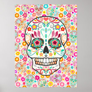 Póster Feliz Muertos - cráneos festivos del azúcar en