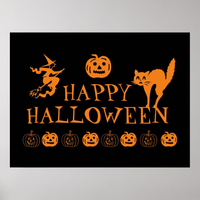 Póster Feliz naranja negro de Halloween poster decorativo (Frente)
