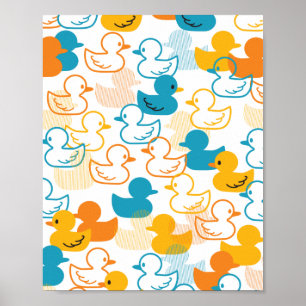 Póster Feliz Natación de un Paddling Ducks Pattern II