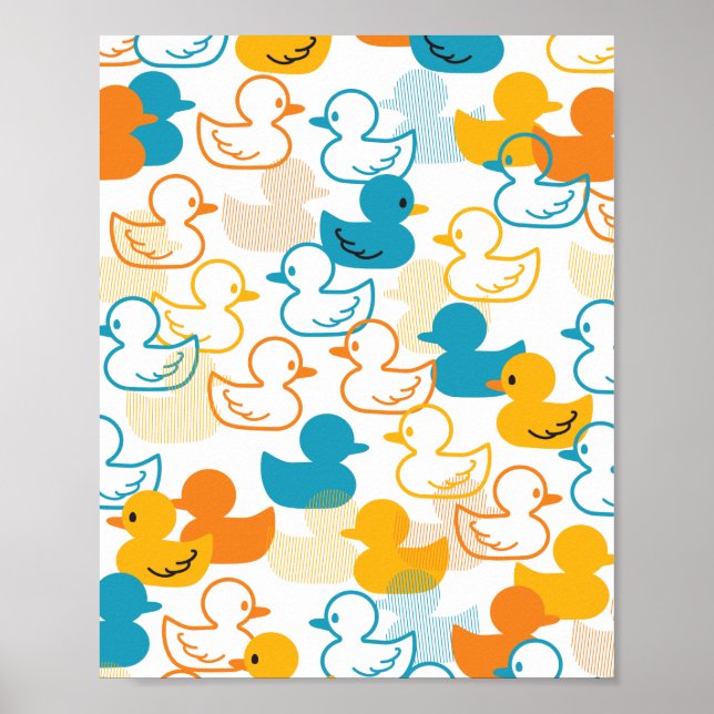 Póster Feliz Natación de un Paddling Ducks Pattern II (Frente)