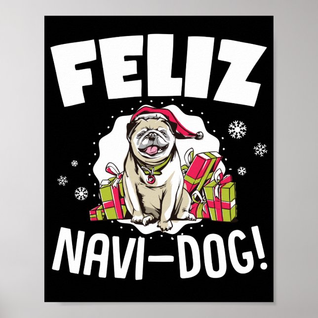 Póster Feliz Navi - Perro Divertido Navidad Pun (Frente)