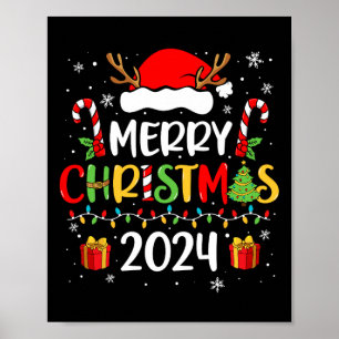 Póster Feliz Navidad 2024 Santa Hat Familia Paj