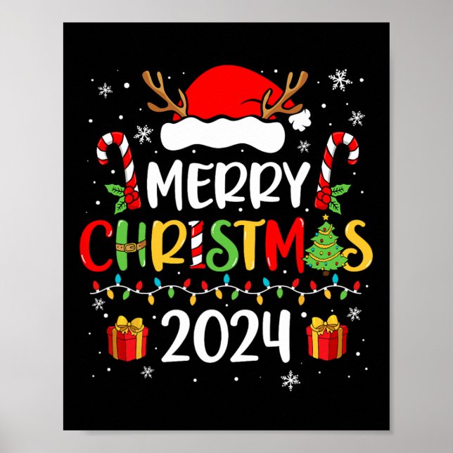 Póster Feliz Navidad 2024 Santa Hat Familia Paj (Frente)