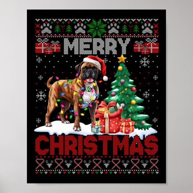Póster Feliz Navidad a Boxer Dog Amantes de la Familia Fe (Frente)