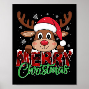 Póster Feliz Navidad a la familia navideña de renos
