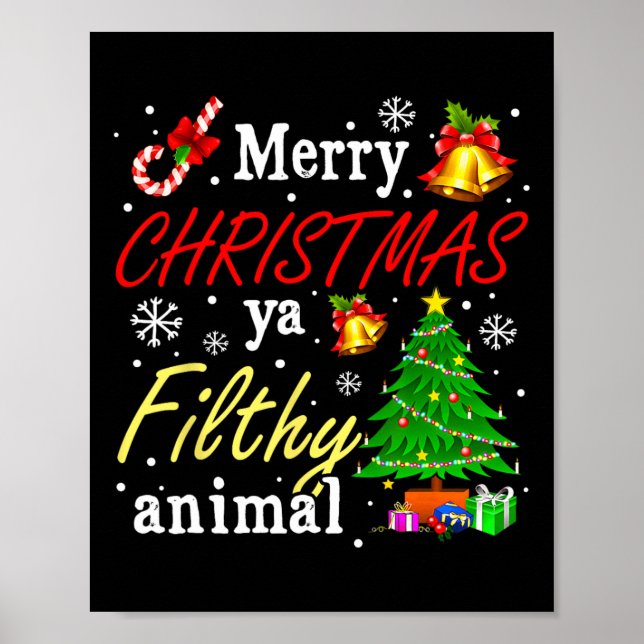 Póster Feliz Navidad a los animales fieles ya divertida f (Frente)
