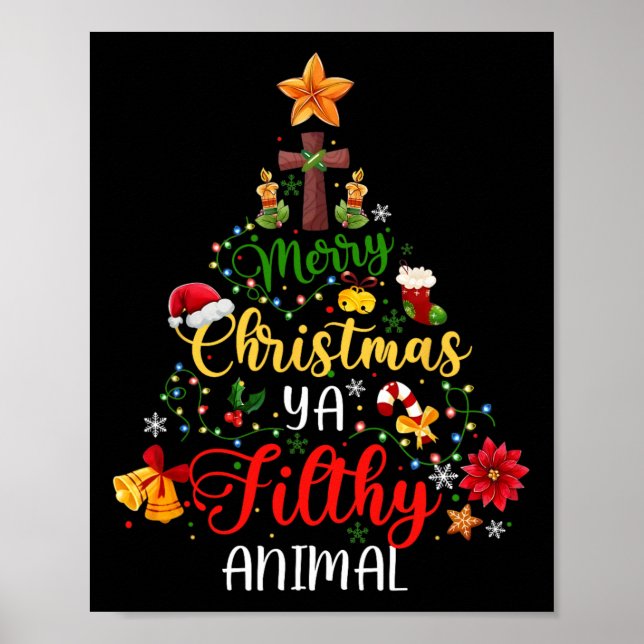 Póster Feliz Navidad a los animales fieles ya divertida f (Frente)