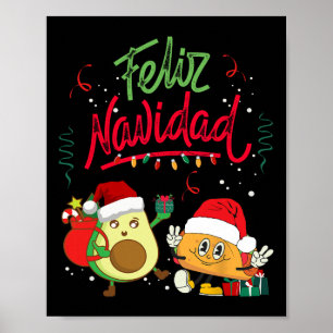 Póster Feliz Navidad aguacate taqués Navidades mexicanos
