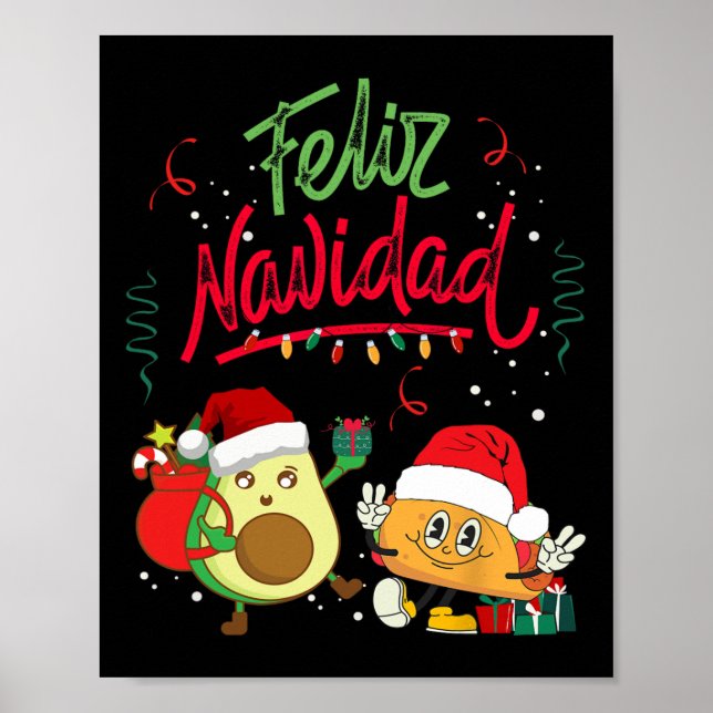 Póster Feliz Navidad aguacate taqués Navidades mexicanos (Frente)