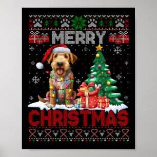 Póster Feliz Navidad Airedale Terrier Dog Lover Ugly Xm