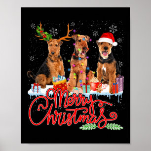 Póster Feliz Navidad Airedale Terrier Santa Reindeer Li