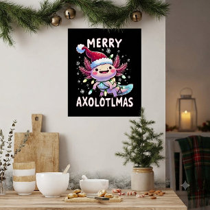 Póster Feliz Navidad Ajolote Luces Arbol de Ajolotlmas