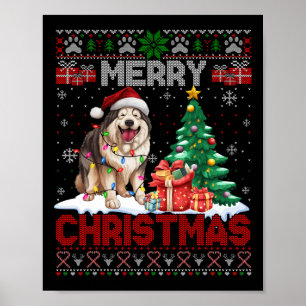 Póster Feliz Navidad Alaskan Malamute Perro amante Feo Xm