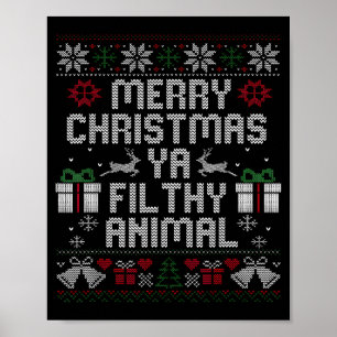 Póster Feliz Navidad Animal Sucio Ya Xmas Familia Pijama