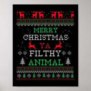 Póster Feliz Navidad Animal Sucio Ya Xmas Pijama Familia