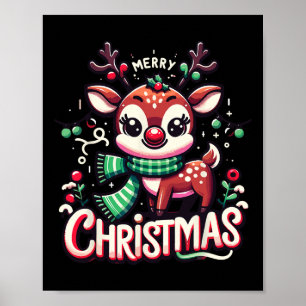 Póster Feliz Navidad Árbol de renos ilumina familia de Na