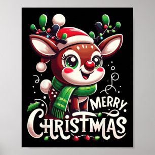 Póster Feliz Navidad Árbol de renos ilumina familia de Na