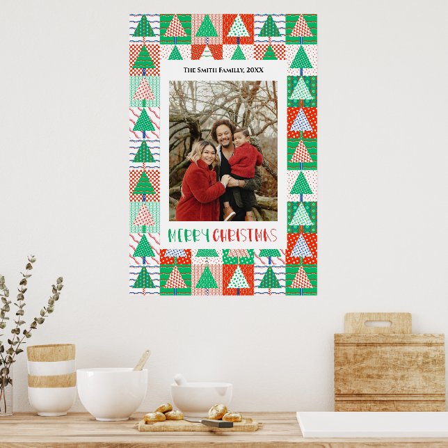 Póster Feliz Navidad Árboles de Navidad de Patchwork Mode (Cocina)
