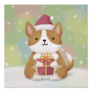 Póster Feliz Navidad: Arte de Ilustracion Corgi