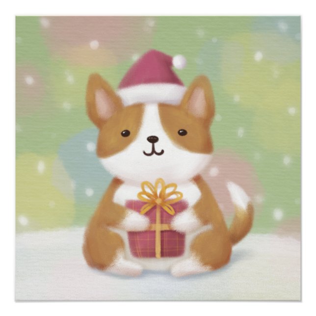 Póster Feliz Navidad: Arte de Ilustracion Corgi (Anverso)