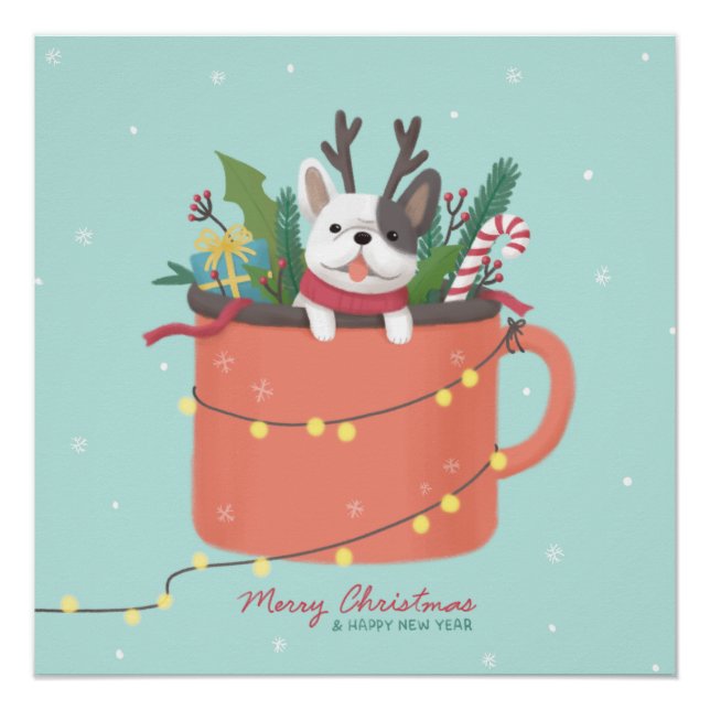 Póster Feliz Navidad: Arte de Ilustracion de perro (Anverso)