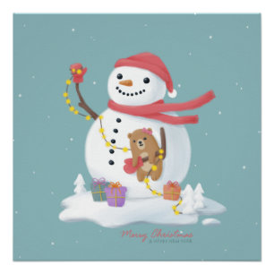 Póster Feliz Navidad: Arte de Ilustracion en Snowman