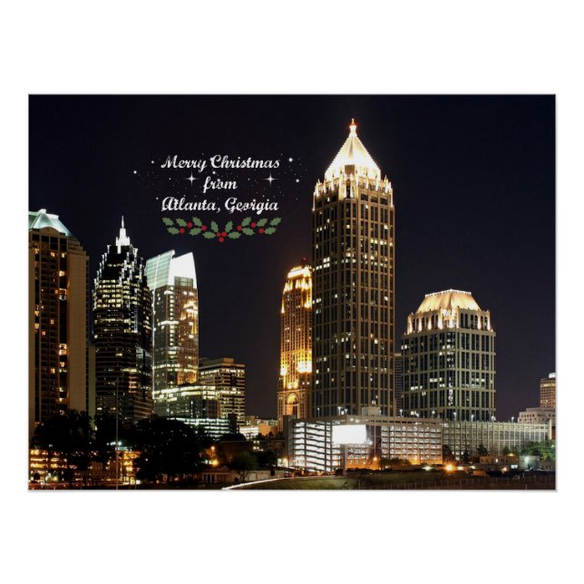 Póster Feliz Navidad, Atlanta, Georgia Skyline (Anverso)