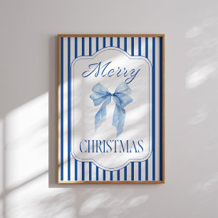 Póster Feliz Navidad Azul Bow Poster