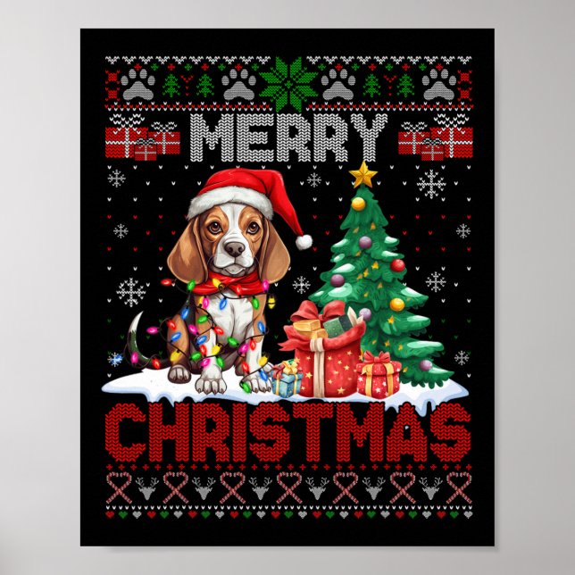 Póster Feliz Navidad Beagle Dog Lover Ugly Xmas Sweater (Frente)
