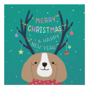 Póster Feliz Navidad: Beagle Ilustracion Art