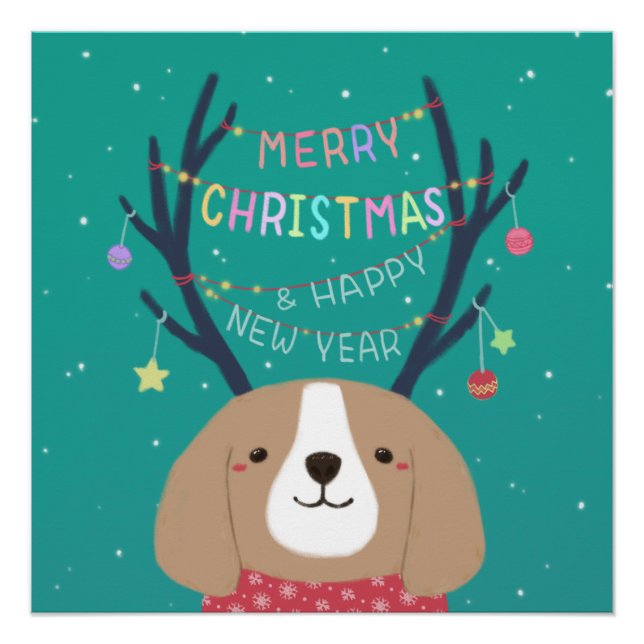 Póster Feliz Navidad: Beagle Ilustracion Art (Anverso)