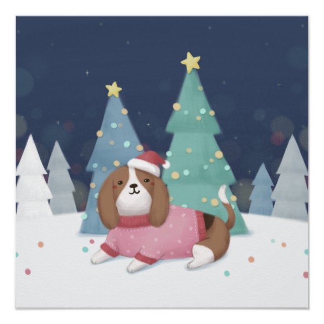 Póster Feliz Navidad: Beagle Ilustracion Art (Anverso)