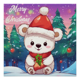 Póster Feliz Navidad Bebé Blanco Oso Polar