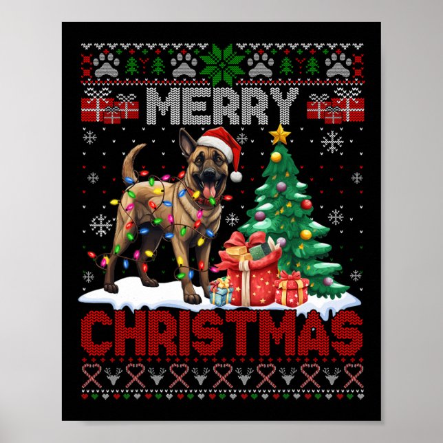Póster Feliz Navidad Belga Malinois Dog Lover Ugly Xm (Frente)