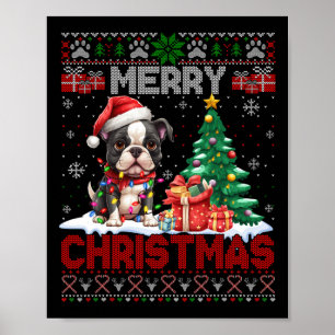 Póster Feliz Navidad Boston Terrier Perro Amantes Ugly Xm