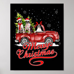 Póster Feliz Navidad Boston Terrier Perro Santa Reindeer