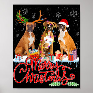 Póster Feliz Navidad Boxer Perro Santa Luz del Reno Xma